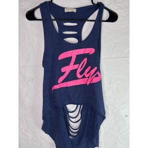 Flywheel Navy Blue Pink Graphic Tank Top Cutout Back Athletic Women's Small